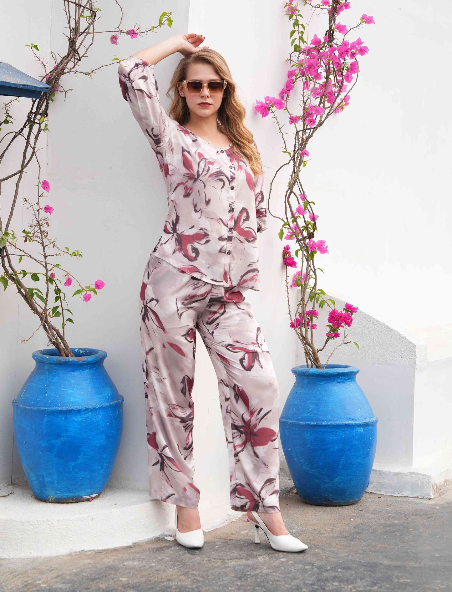 L.Grey-Colored Printed Co-Ord Set