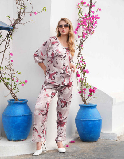 L.Grey-Colored Printed Co-Ord Set