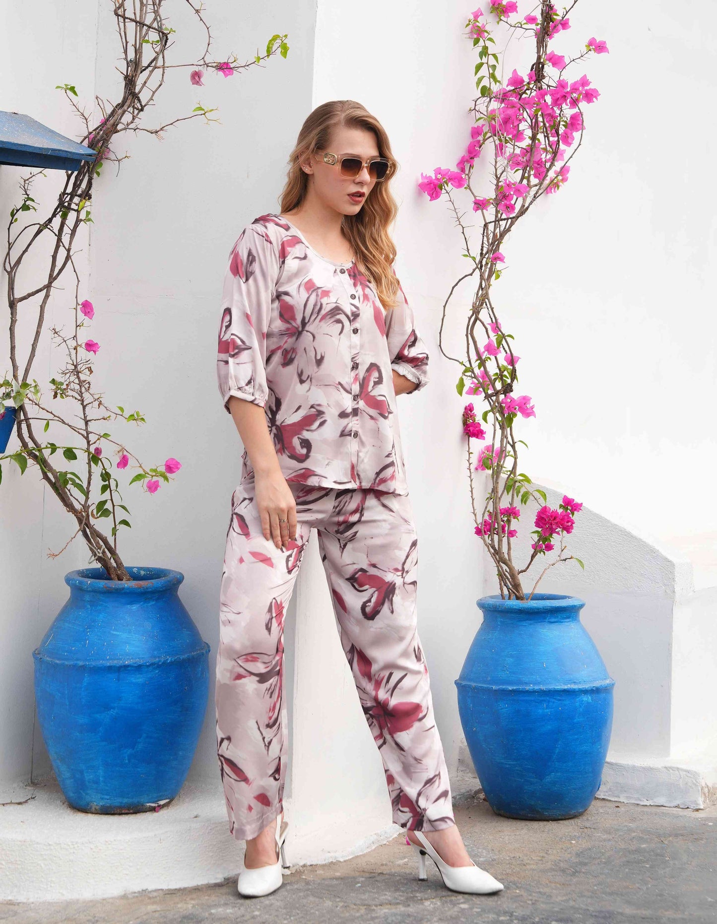 L.Grey-Colored Printed Co-Ord Set