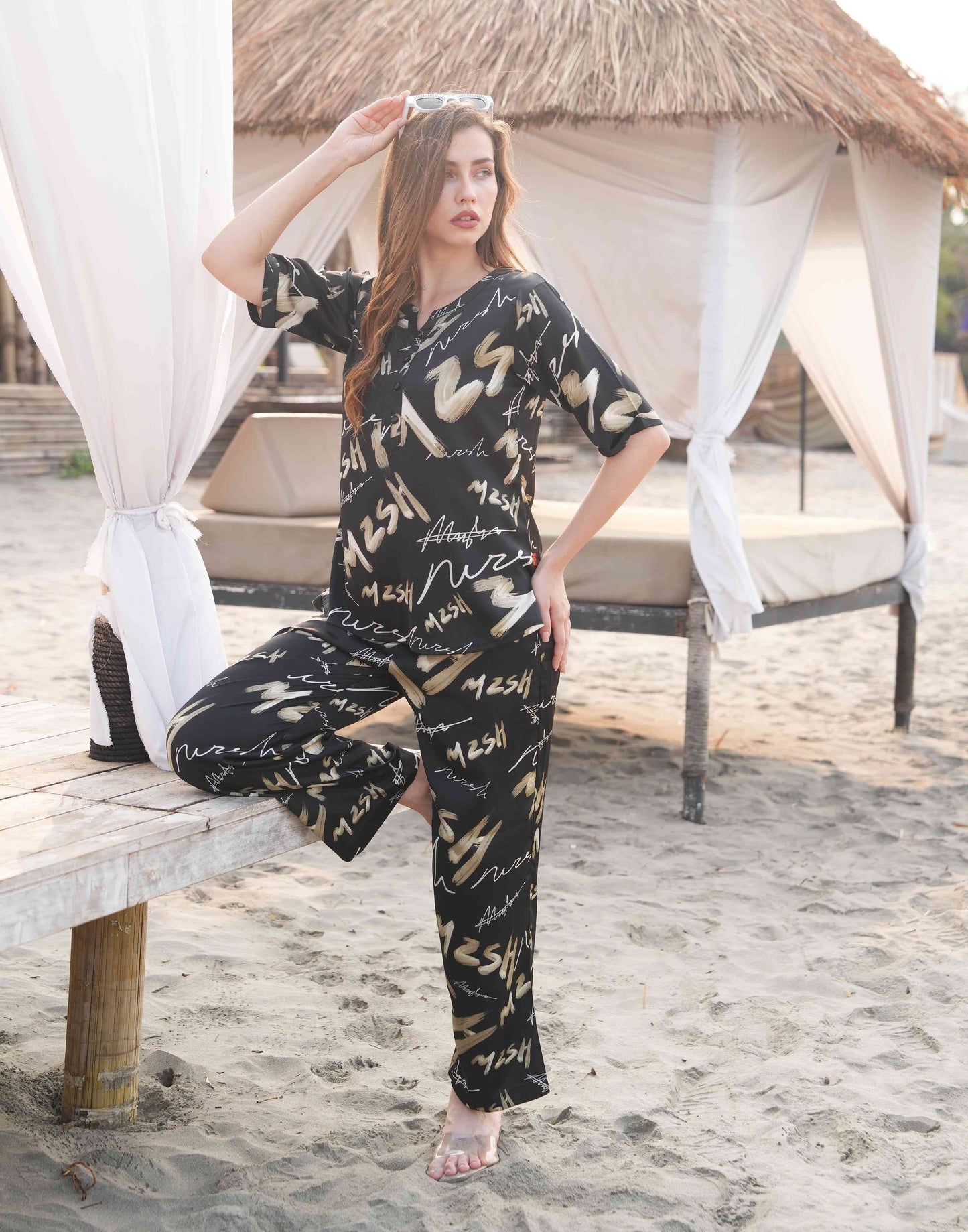 Charcoal-Colored Printed Co-Ord Set