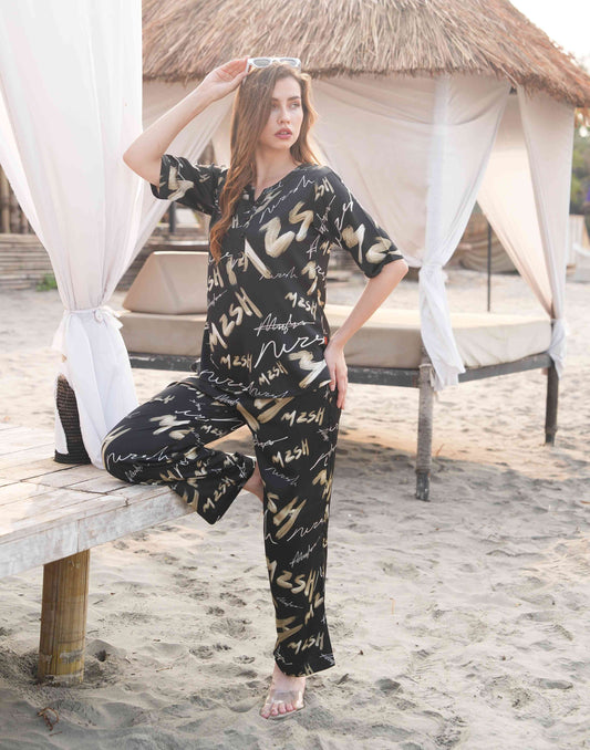 Charcoal-Colored Printed Co-Ord Set
