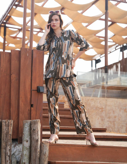 Charcoal-Colored Printed Co-Ord Set