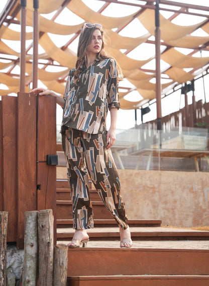 Charcoal-Colored Printed Co-Ord Set