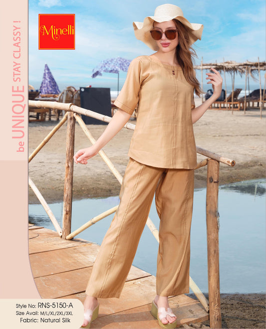 Beige-Colored Solid Co-Ord Set