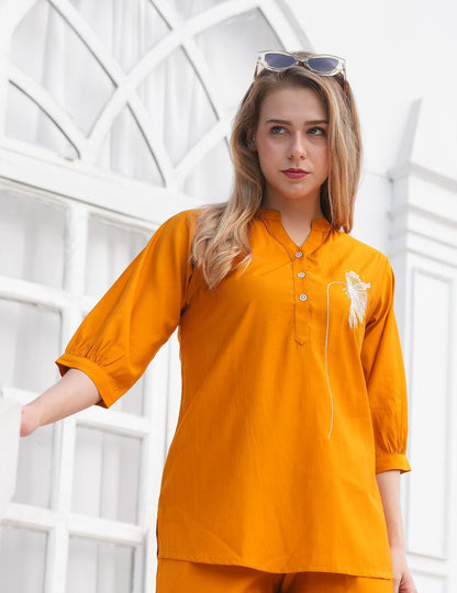Mustard-Colored Embroidered Co Ord Set