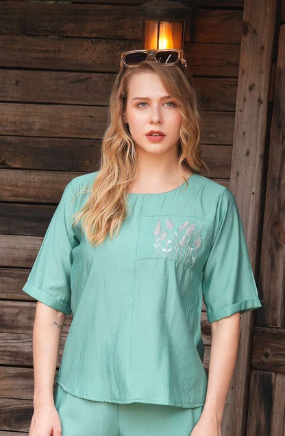 S.Green-Colored Embroidered Co Ord Set