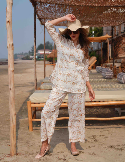 Cream-Colored Embroidered Co Ord Set