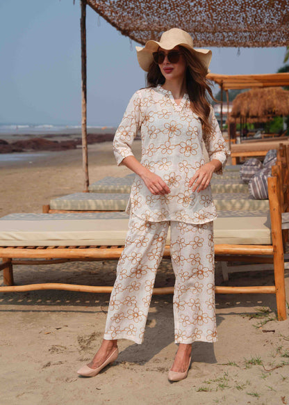 Cream-Colored Embroidered Co Ord Set