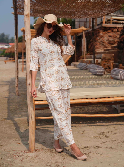 Cream-Colored Embroidered Co Ord Set
