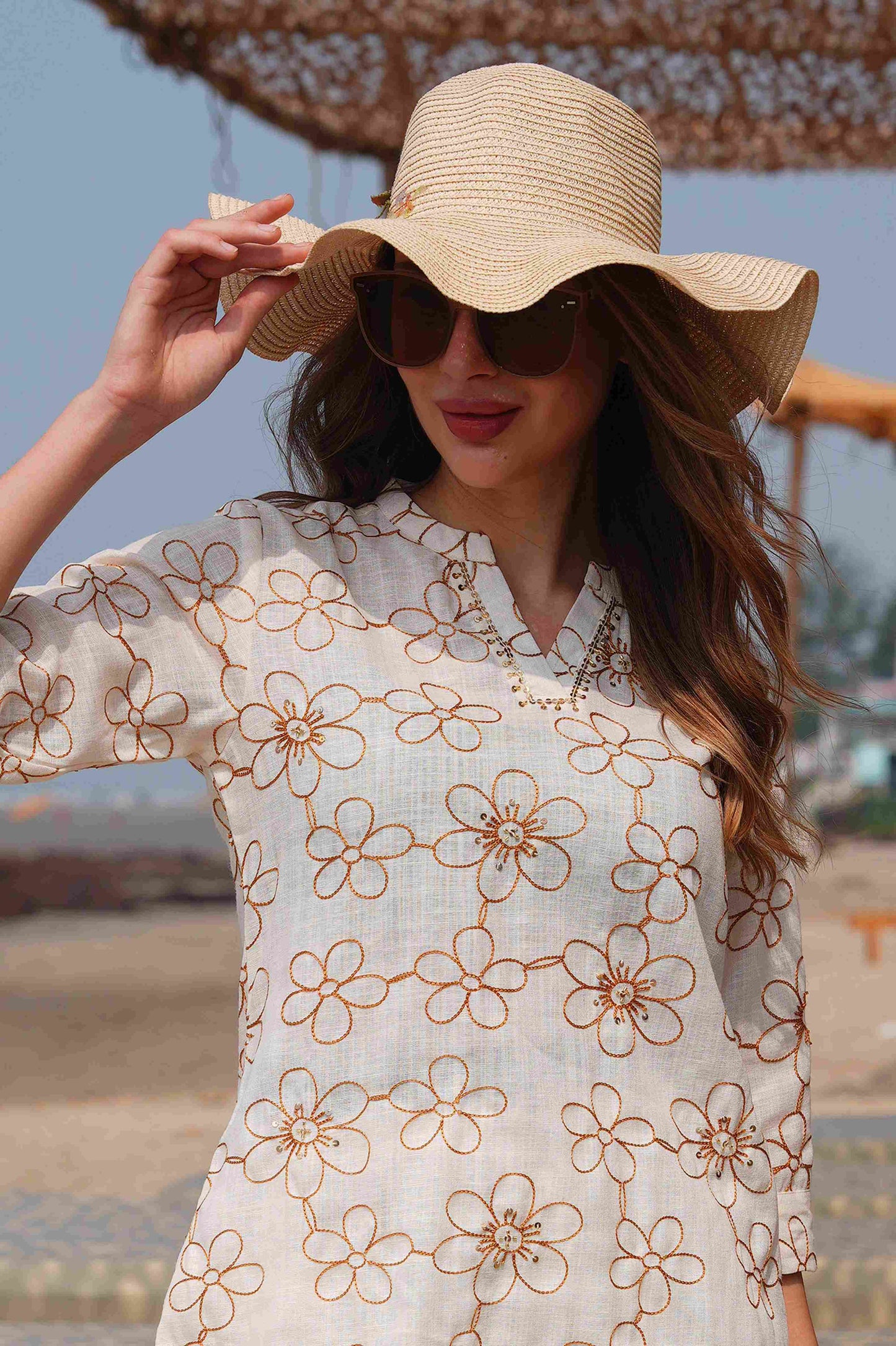 Cream-Colored Embroidered Co Ord Set