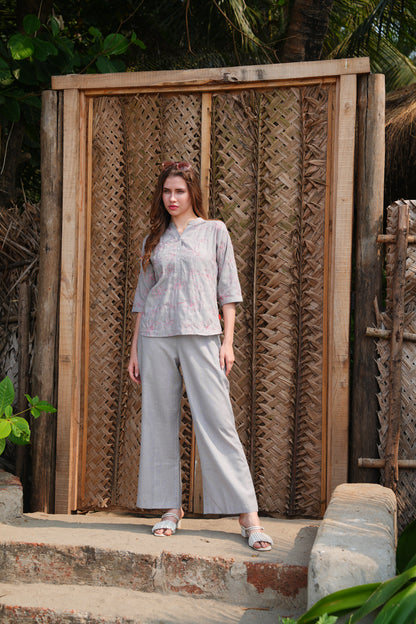 Grey-Colored Embroidered Co Ord Set