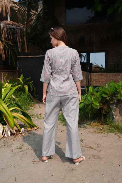 Grey-Colored Embroidered Co Ord Set