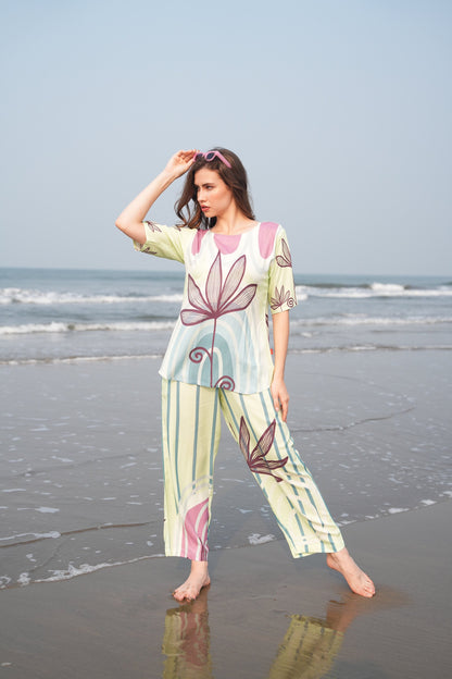 Lemon-Colored Printed Co-Ord Set