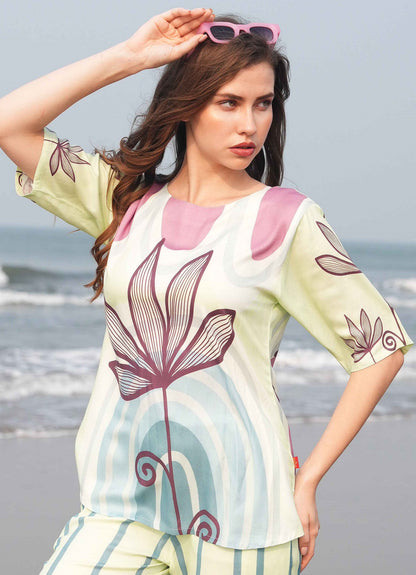 Lemon-Colored Printed Co-Ord Set
