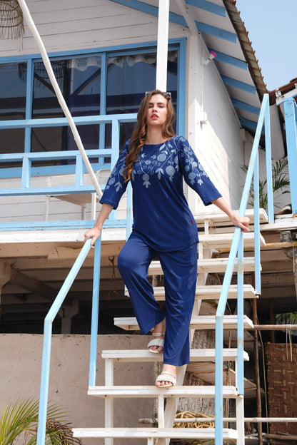 D.Blue-Colored Embroidered Co Ord Set