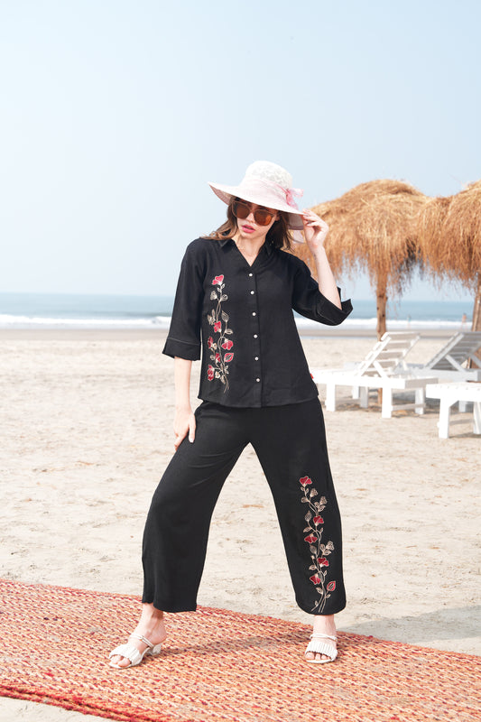 Black-Colored Embroidered Co Ord Set