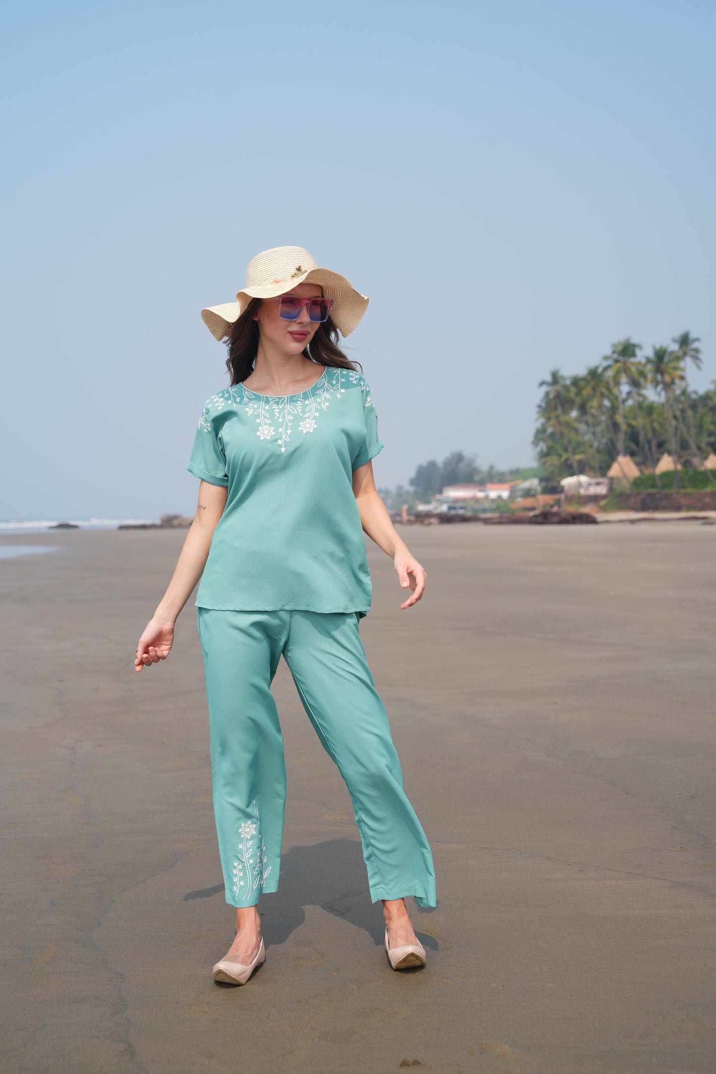 S.Green-Colored Embroidered Co Ord Set