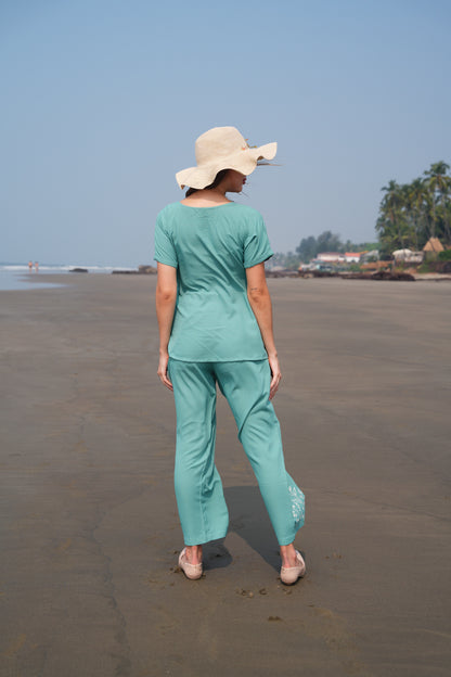 S.Green-Colored Embroidered Co Ord Set