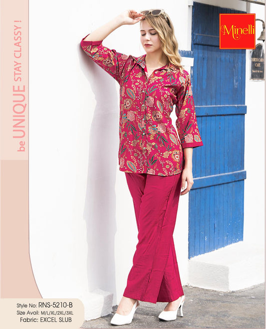 Fuchsia-Colored Printed Co-Ord Set