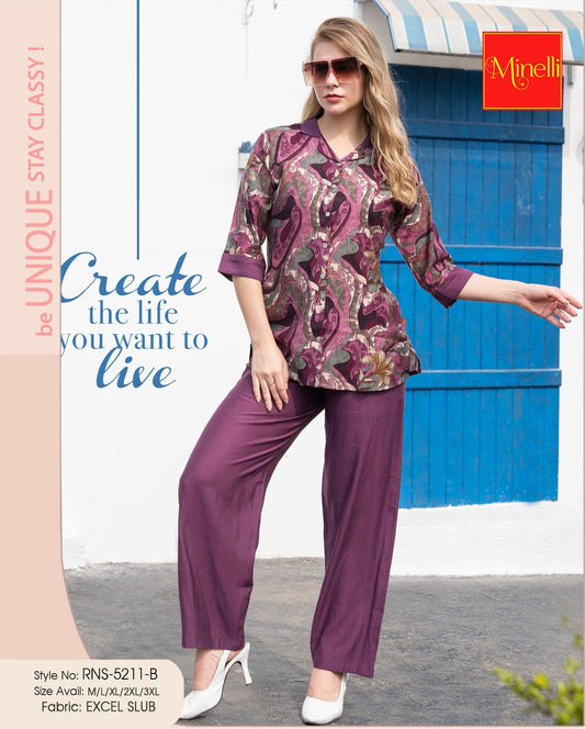 Wine-Colored Printed Co-Ord Set