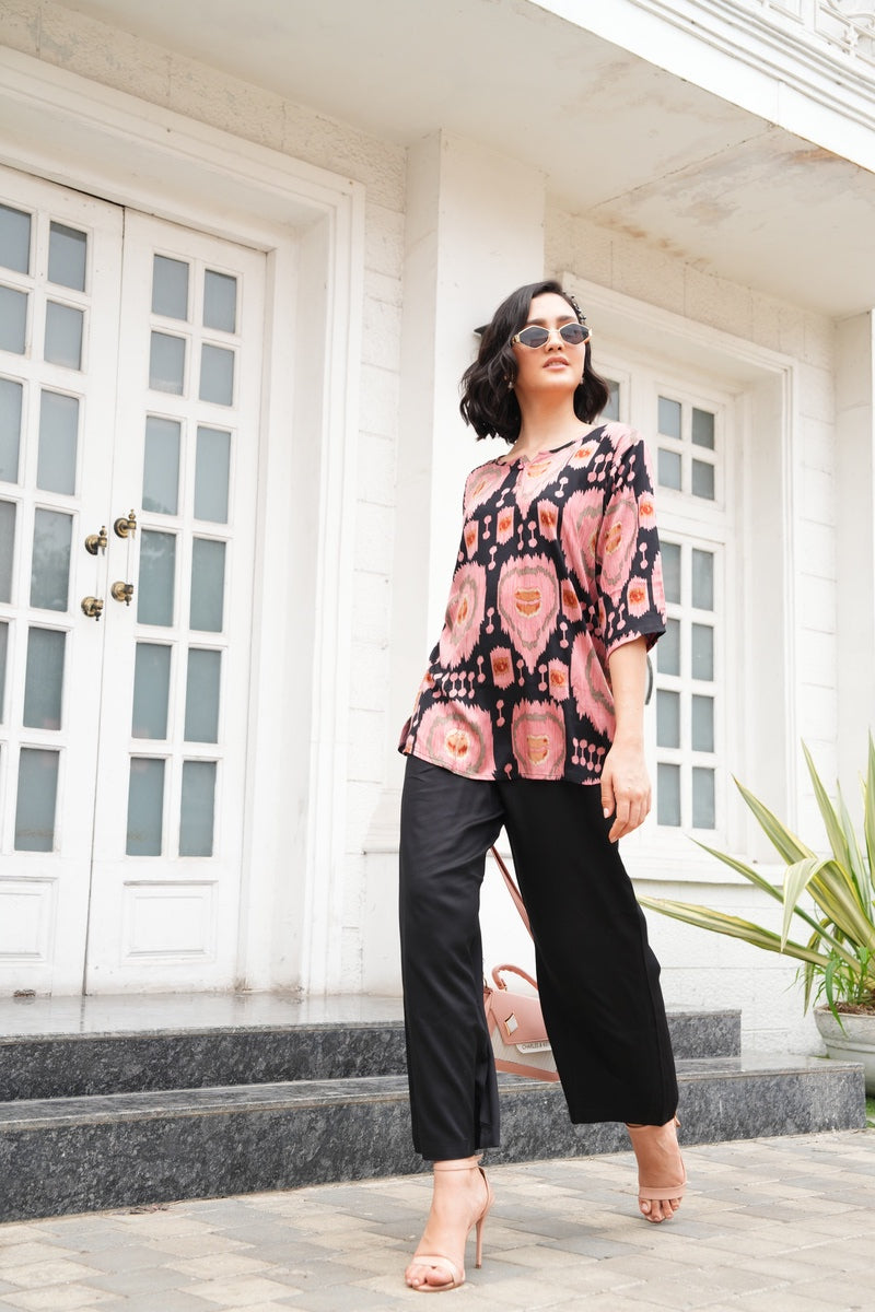 Charcoal-Colored Printed Co-Ord Set