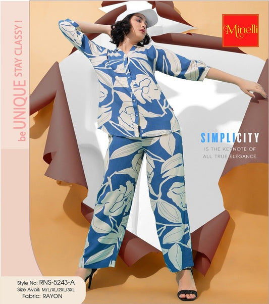 Blue-Colored Printed Co-Ord Set