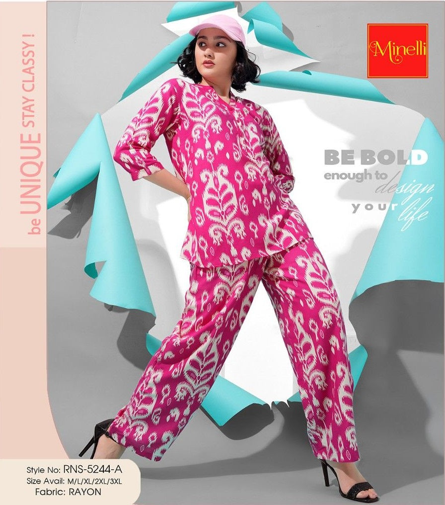 Fuchsia-Colored Printed Co-Ord Set