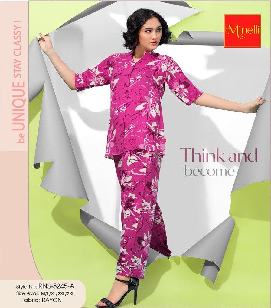 Fuchsia-Colored Printed Co-Ord Set