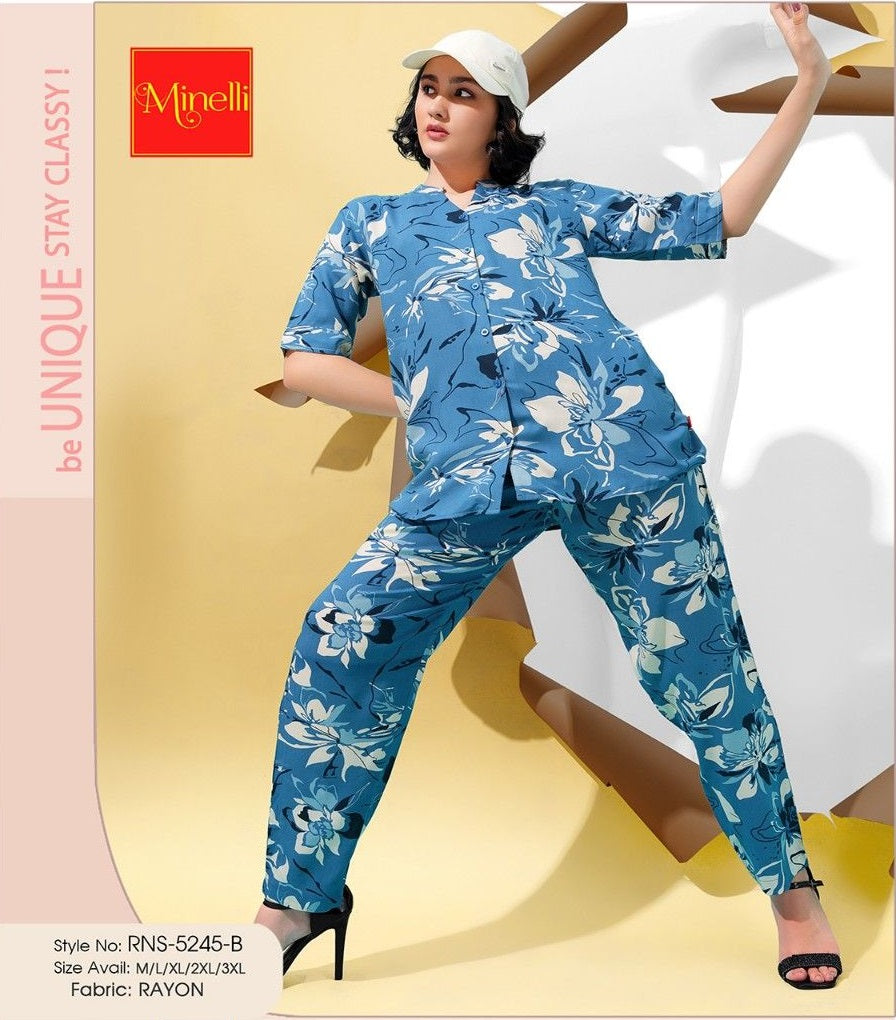 Blue-Colored Printed Co-Ord Set