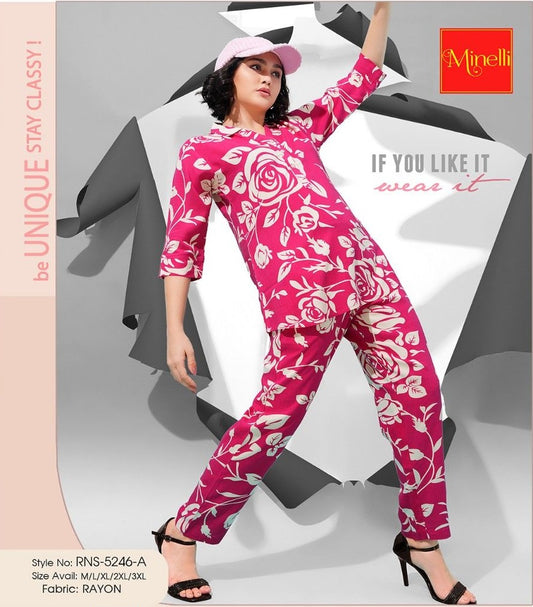 Fuchsia-Colored Printed Co-Ord Set