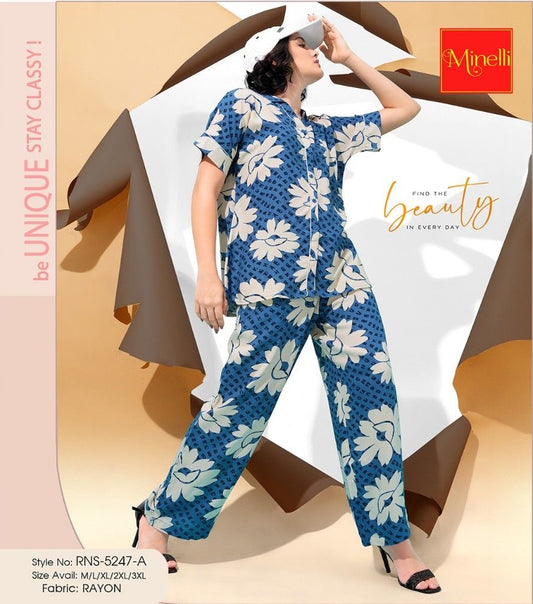 Blue-Colored Printed Co-Ord Set