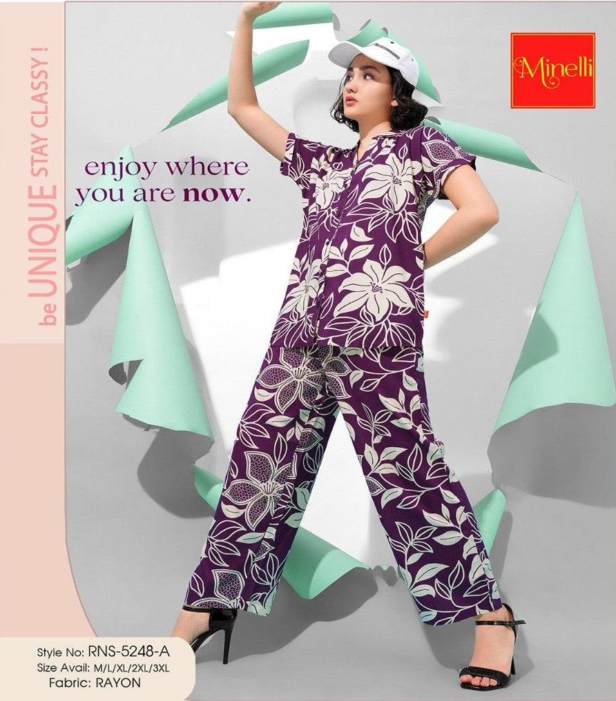 Magenta-Colored Printed Co-Ord Set