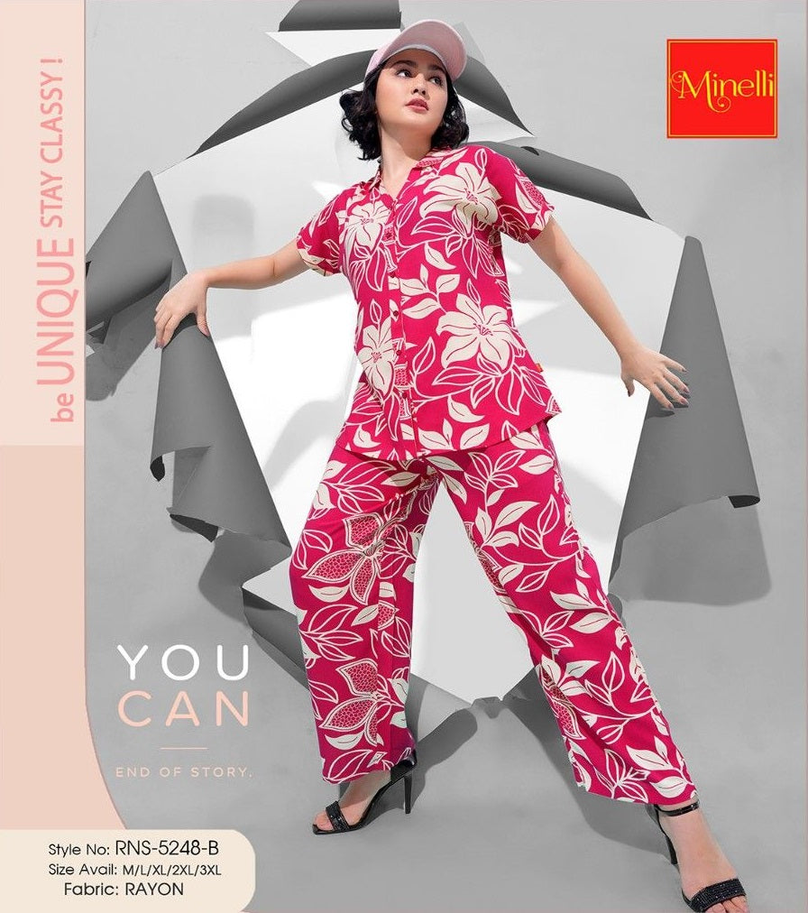 Fuchsia-Colored Printed Co-Ord Set