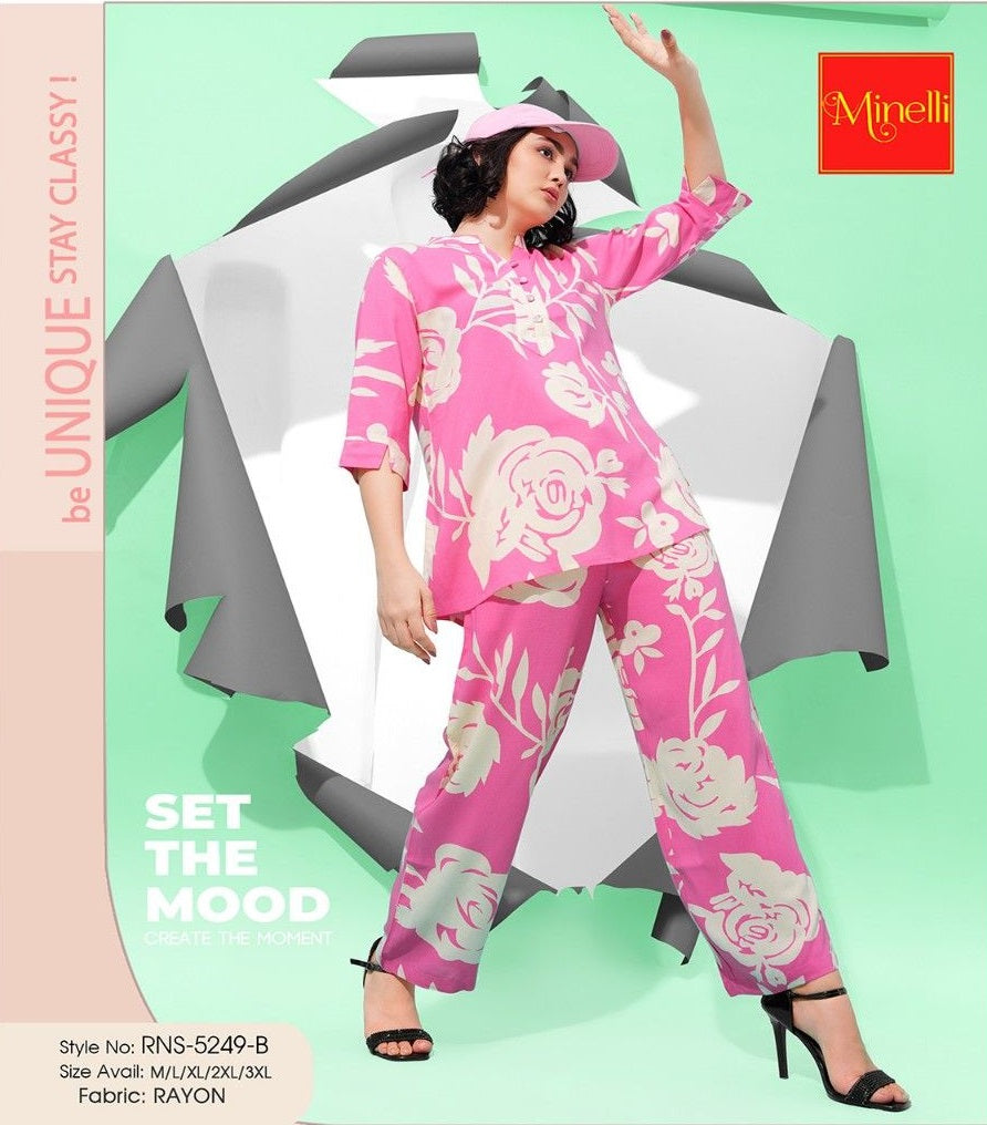 Pink-Colored Printed Co-Ord Set