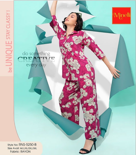 Fuchsia-Colored Printed Co-Ord Set