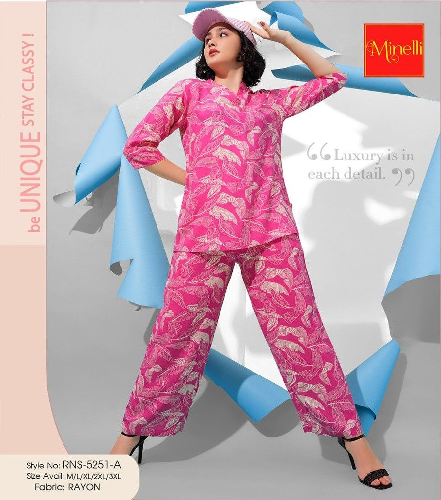 Fuchsia-Colored Printed Co-Ord Set