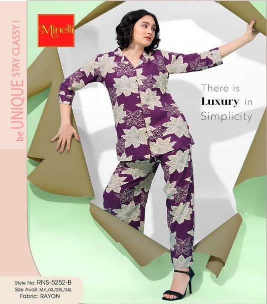 Wine-Colored Printed Co-Ord Set