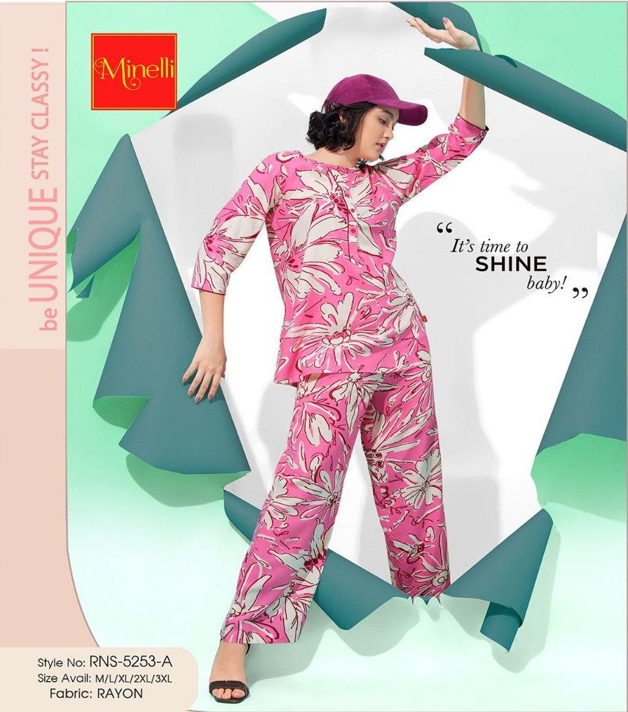 Pink-Colored Printed Co-Ord Set