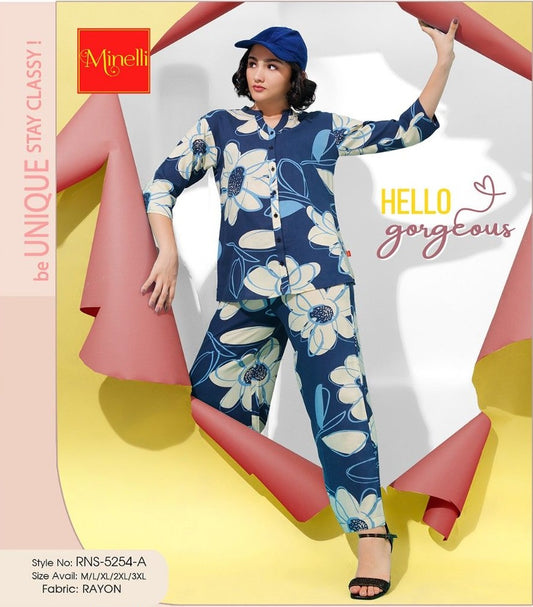 D.Blue-Colored Printed Co-Ord Set