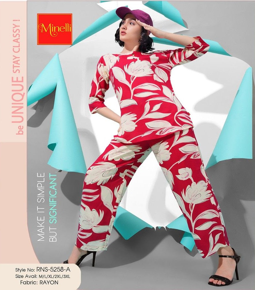 Red-Colored Printed Co-Ord Set