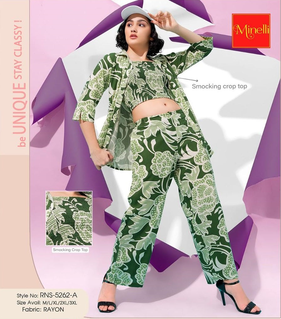 Olive-Colored Printed Co-Ord Set