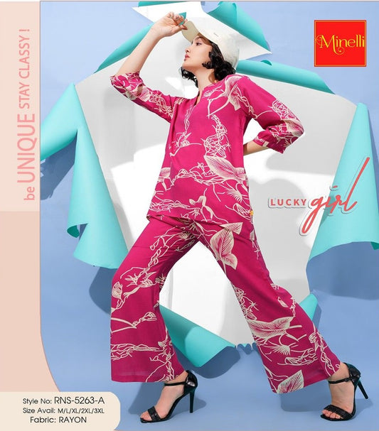 Fuchsia-Colored Printed Co-Ord Set