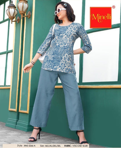 L.Blue-Colored Printed Co-Ord Set