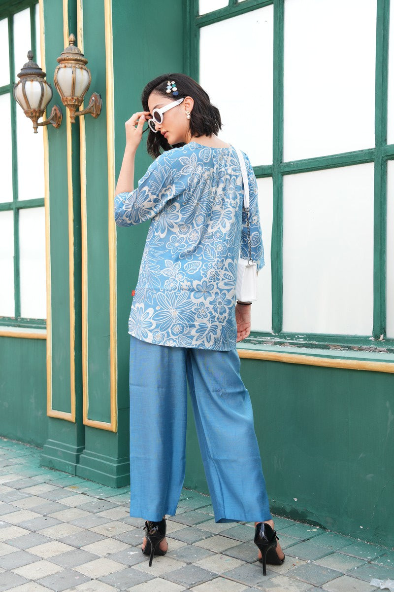 L.Blue-Colored Printed Co-Ord Set