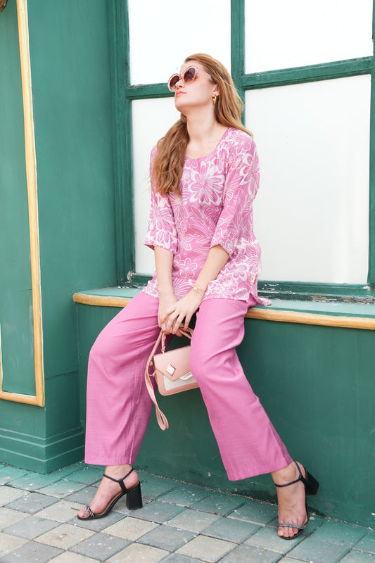 Pink-Colored Printed Co-Ord Set