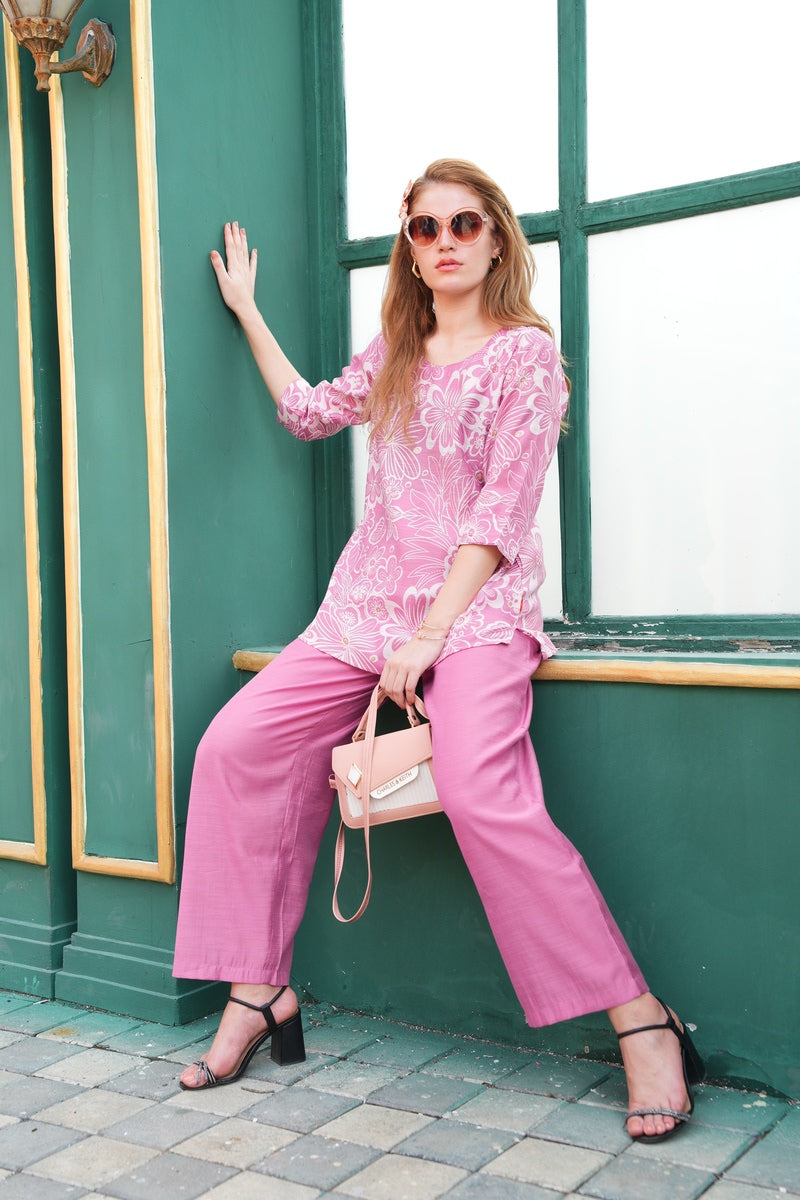 Pink-Colored Printed Co-Ord Set