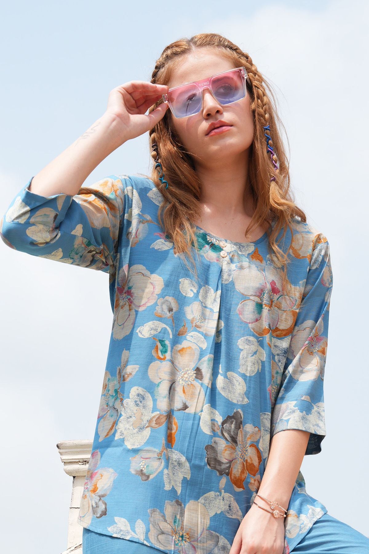 Glacier-Colored Printed Co-Ord Set