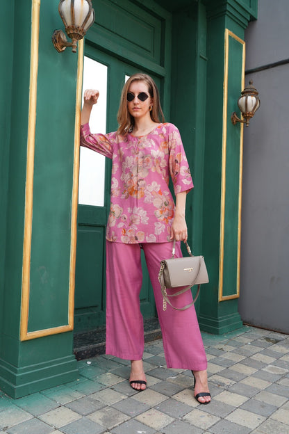 Tulip Pink-Colored Printed Co-Ord Set