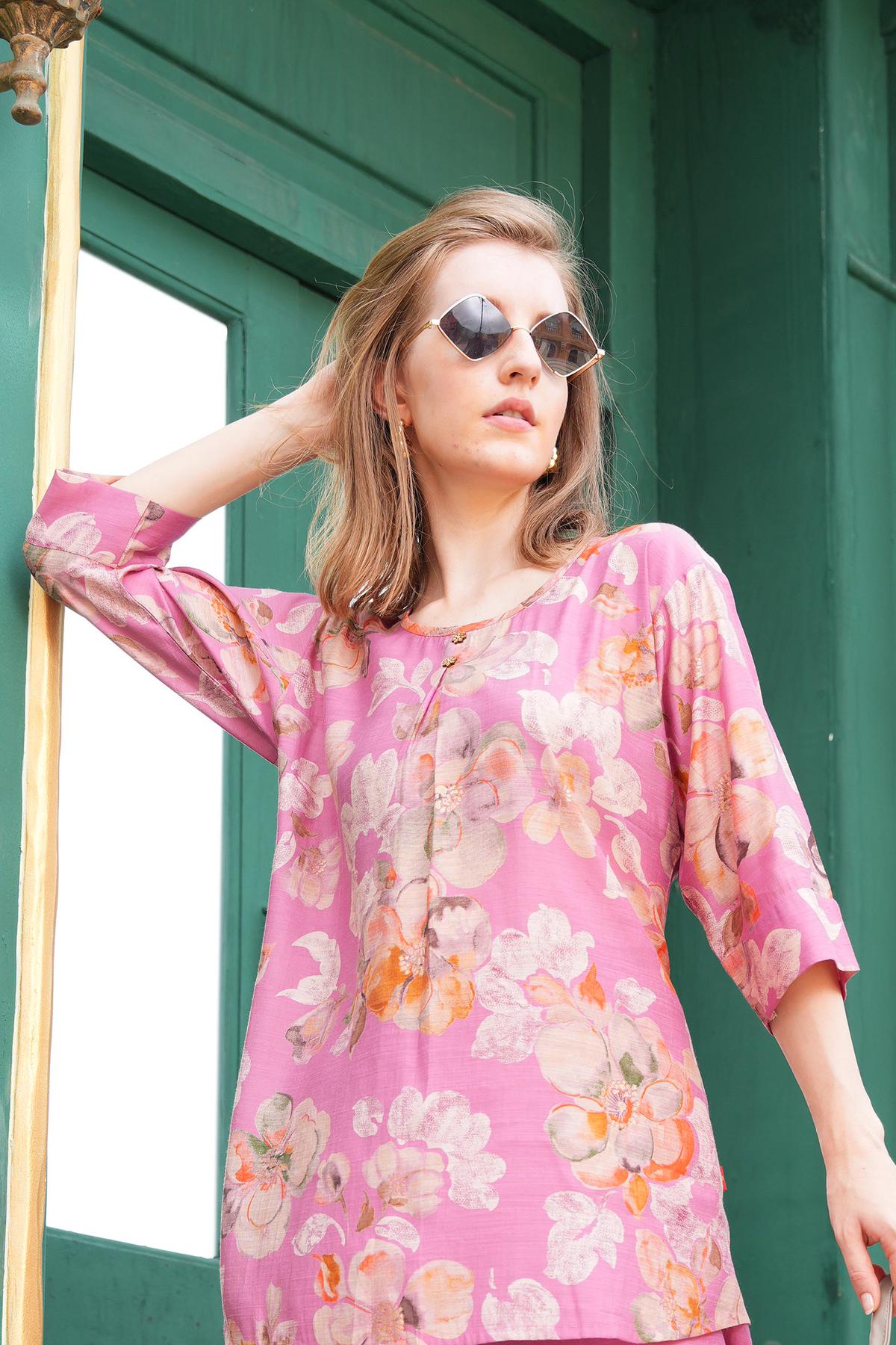 Tulip Pink-Colored Printed Co-Ord Set