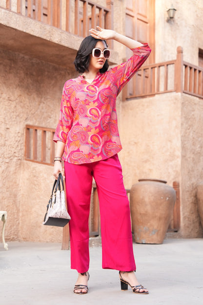 Fuchsia-Colored Printed Co-Ord Set